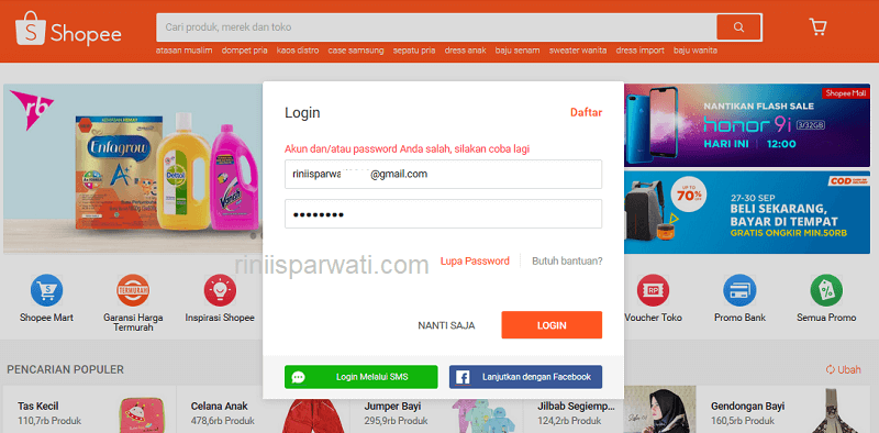Penyebab Gagal Login Shopee