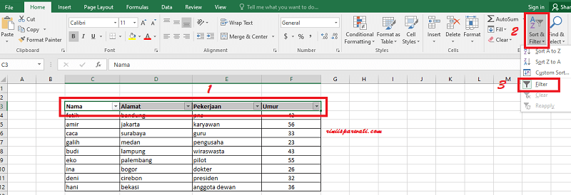 cara mengurutkan nama di excel sesuai abjad