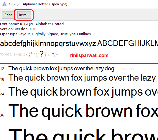 download dan install font putus-putus di word