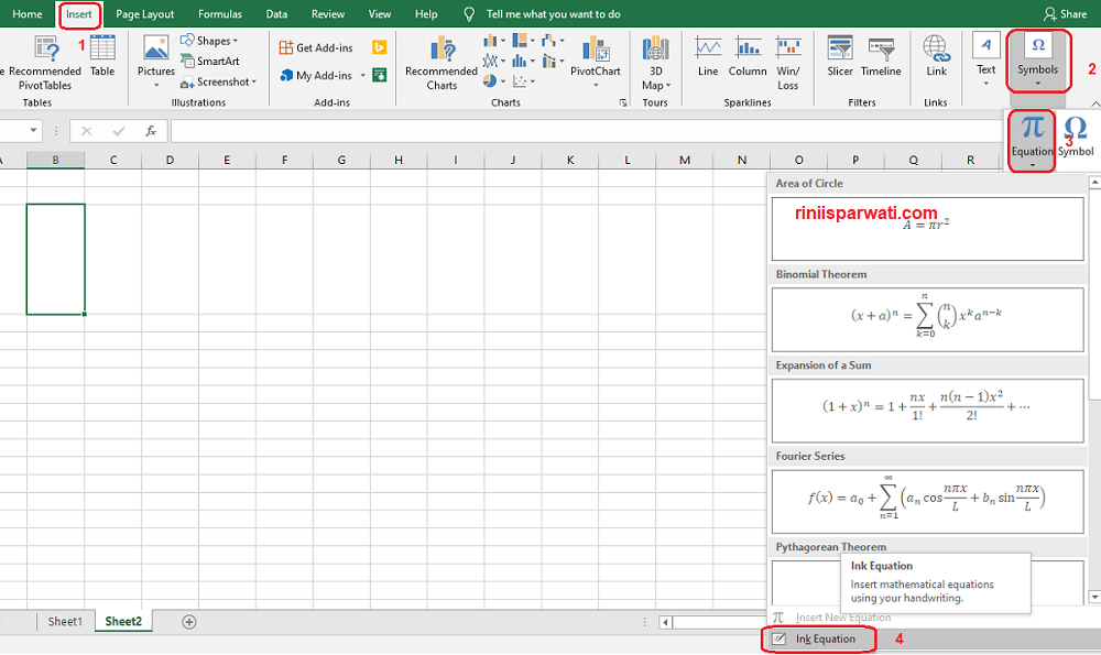 cara membuat lambang akar di excel