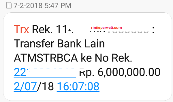 contoh notifikasi sms banking bri transfer ke BCA