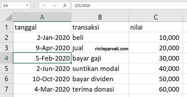 letakkan kursor di kolom tanggal pada excel yang mau diurutkan