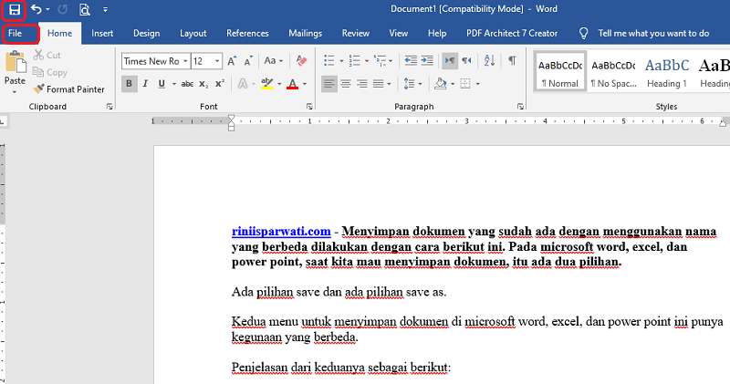 cara menyimpan file baru pada microsoft word